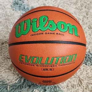 Wilson Evolution Indoor Game Basketball - Orange with Green Logo EUC